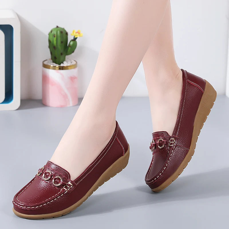 Woman Shoes Soft Low Heels Flat Shoes For Women Leather Casual Zapatos De Mujer Elegant Heel Women's Shoes Flats Female Footwear
