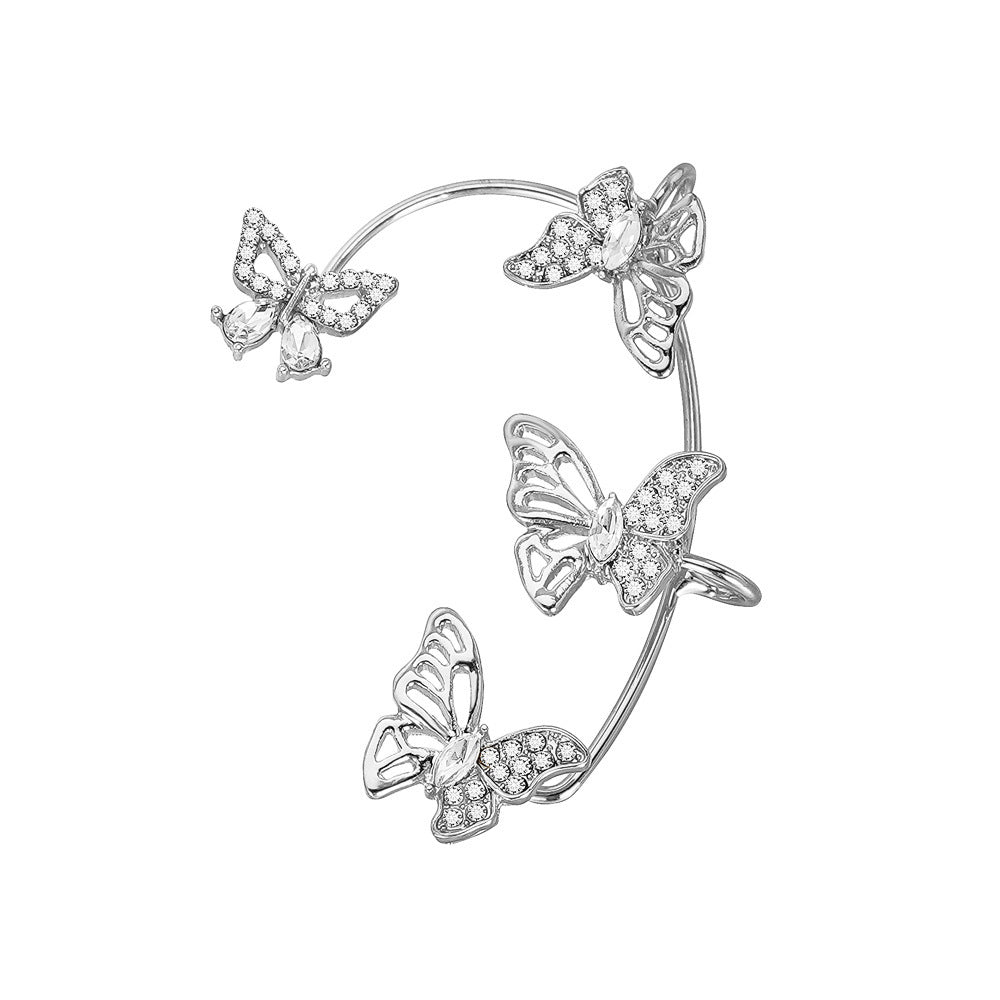 Boucles d’Oreilles Femme – Papillon Élégant, Sans Perçage, Pierres Synthétiques