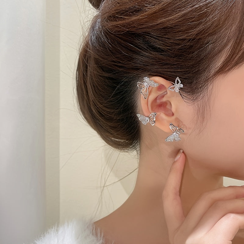 Boucles d’Oreilles Femme – Papillon Élégant, Sans Perçage, Pierres Synthétiques