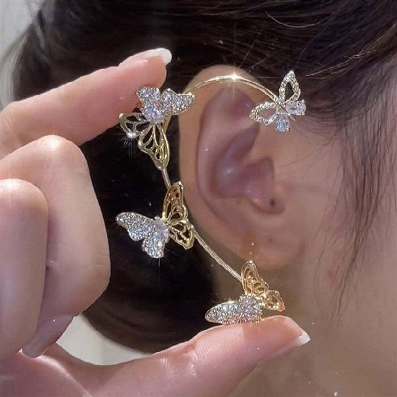 Boucles d’Oreilles Femme – Papillon Élégant, Sans Perçage, Pierres Synthétiques