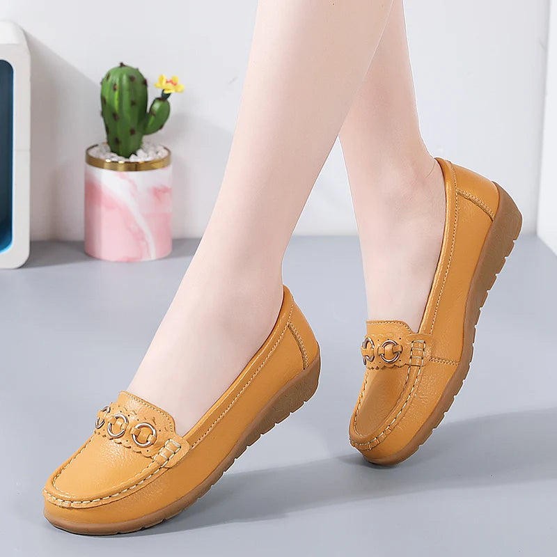 Woman Shoes Soft Low Heels Flat Shoes For Women Leather Casual Zapatos De Mujer Elegant Heel Women's Shoes Flats Female Footwear