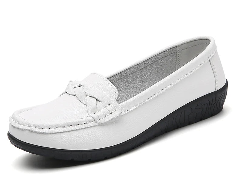 Women’s Leather Flat Shoes 2025 – Casual Loafers White Footwear
