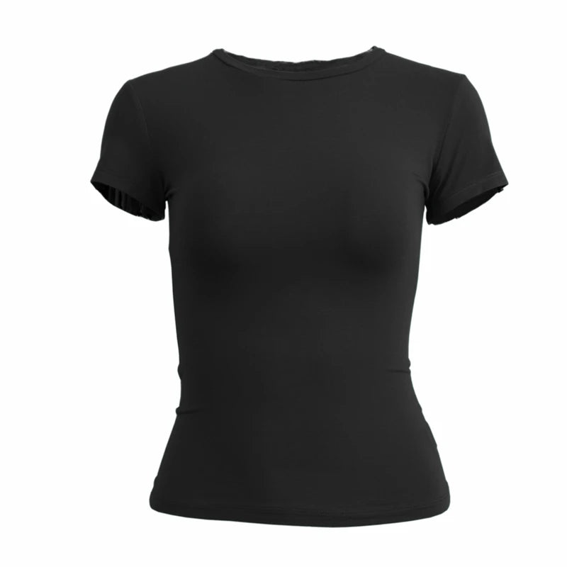 T-shirt Femme Manches Courtes – Slim Fit Col Rond Tricoté Style Y2K 2024