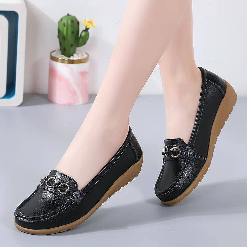 Woman Shoes Soft Low Heels Flat Shoes For Women Leather Casual Zapatos De Mujer Elegant Heel Women's Shoes Flats Female Footwear